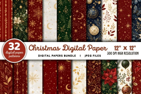 Download Christmas Digital Paper Graphics Bundle - Christmas digital paper Collection