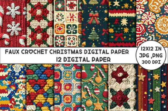 Download Faux Crochet Christmas Digital Paper - Christmas digital paper Collection