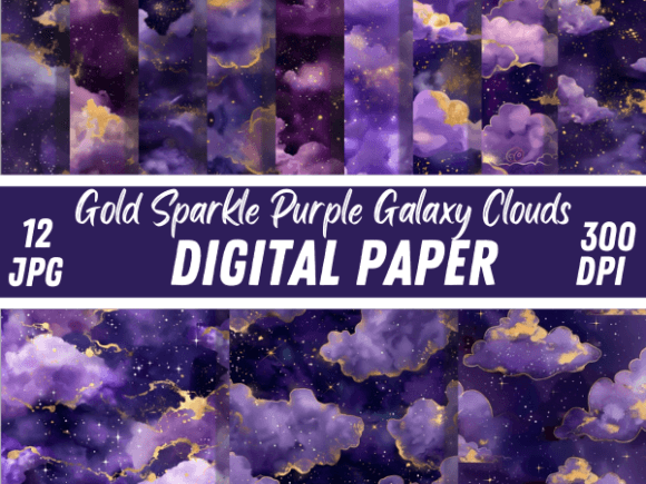 Download Gold Sparkle Purple Galaxy Clouds Papers - Purple Collection