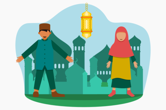 Download Ramadan Muslim Kids on Mosque Silhouette - Ramadan Collection