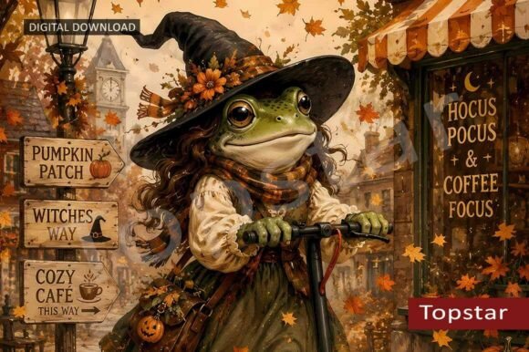 Download Cute Halloween Witch Frog Decor Wall Art - Halloween witch Collection